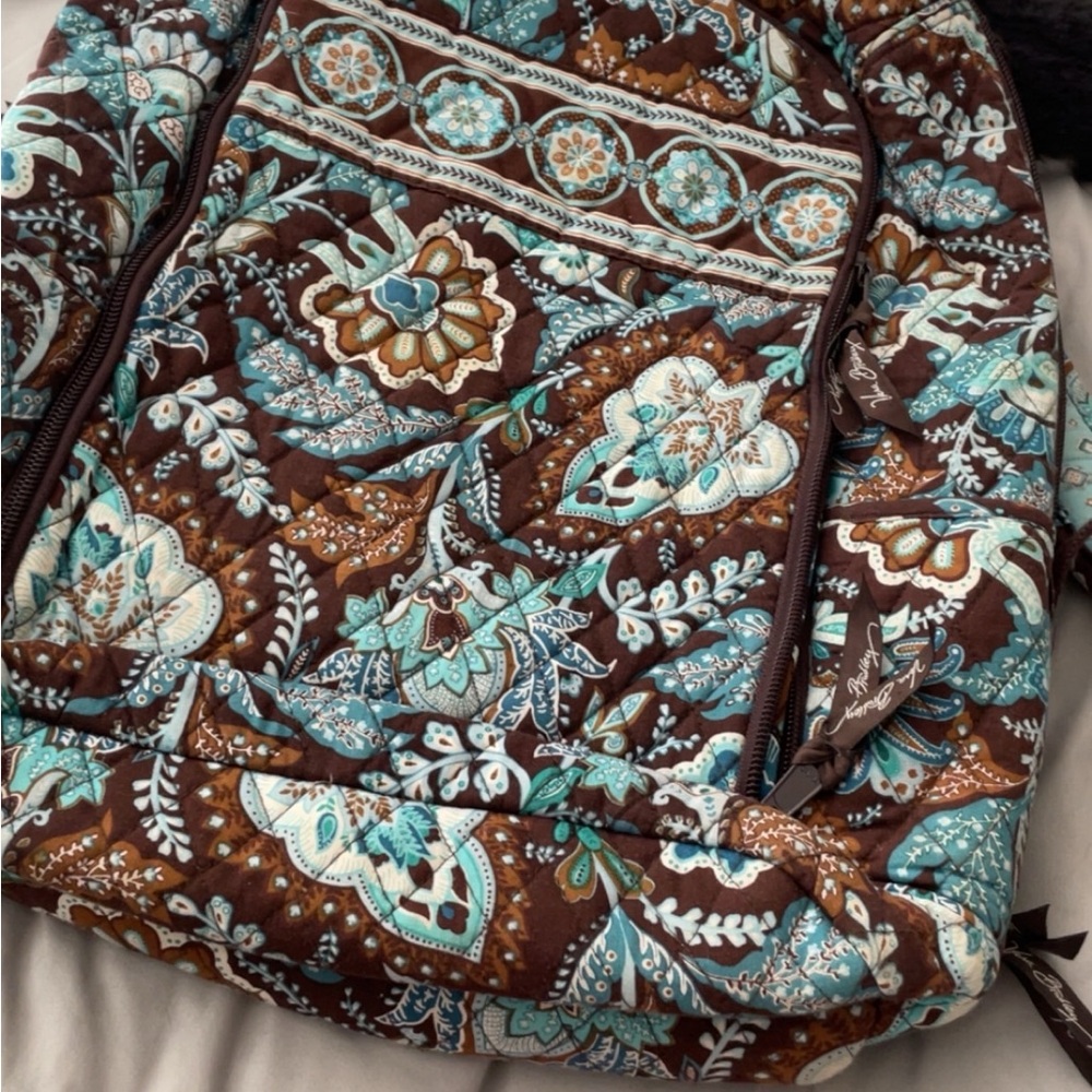 Vera Bradley Blue and Brown Backpack with Floral Design